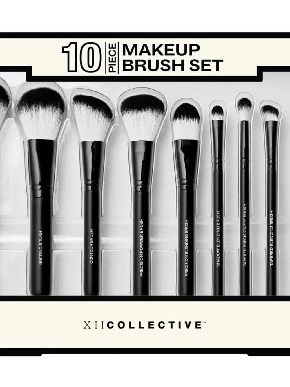 XII Collective 10-Piece Black and White Makeup Brush Set NEW